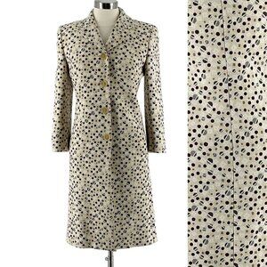 Cruciani Beige Geometric Pattern Wool Blend Brocade Fitted Long Jacket Coat US4